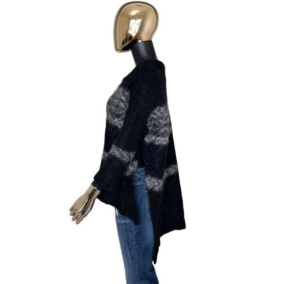 Free People Fuzzy Mohair Wool Blend Sweater XS/S Black Gray Striped High Low Hem - Picture 6 of 8
